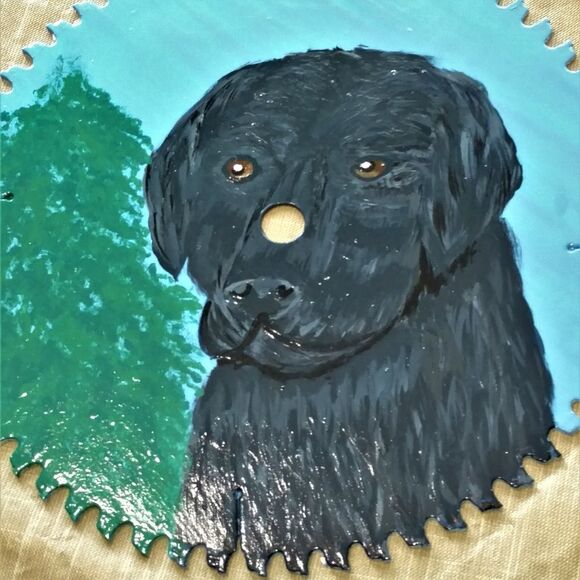 Black Labrador Original Dog Painting Lab Painting Wall Art Decorative Saw Blade - Picture 8 of 12